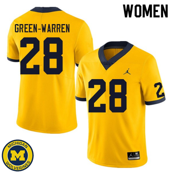 Women Michigan Wolverines #28 Darion Green-Warren Yellow Football Jersey